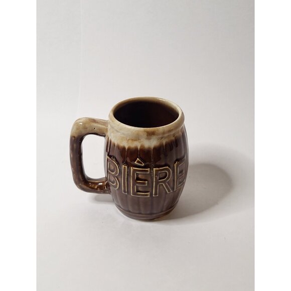 BIERE MUG BARRELL BROWN TWO-TONE CONDITION EXCELLENT Vintage Bar Decor - Picture 6 of 9